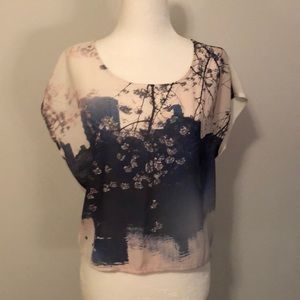 Cherry Blossom Watercolor Crop Button Back Blouse